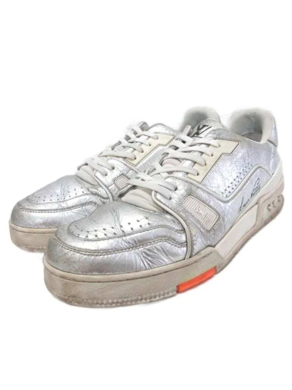 Louis Vuitton LV Trainer Line LV Logo Sneakers Low Cut Shoes Leather Metallic 8